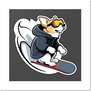 Adorable Dog Snowboarding Posters and Art